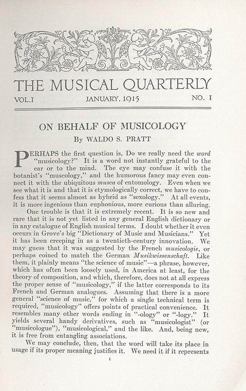 Waldo Selden Pratt, “On Behalf of Musicology” Musical Quarterly